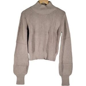 Billie The Label Amelia Sweater Ribbed Mock Neck Balloon‎ Sleeve Pumice Medium